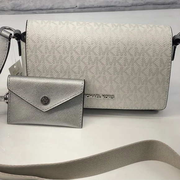 Michael Kors Vincent Crossbody White MK Signature Logo Silver/White - Picture 5 of 12